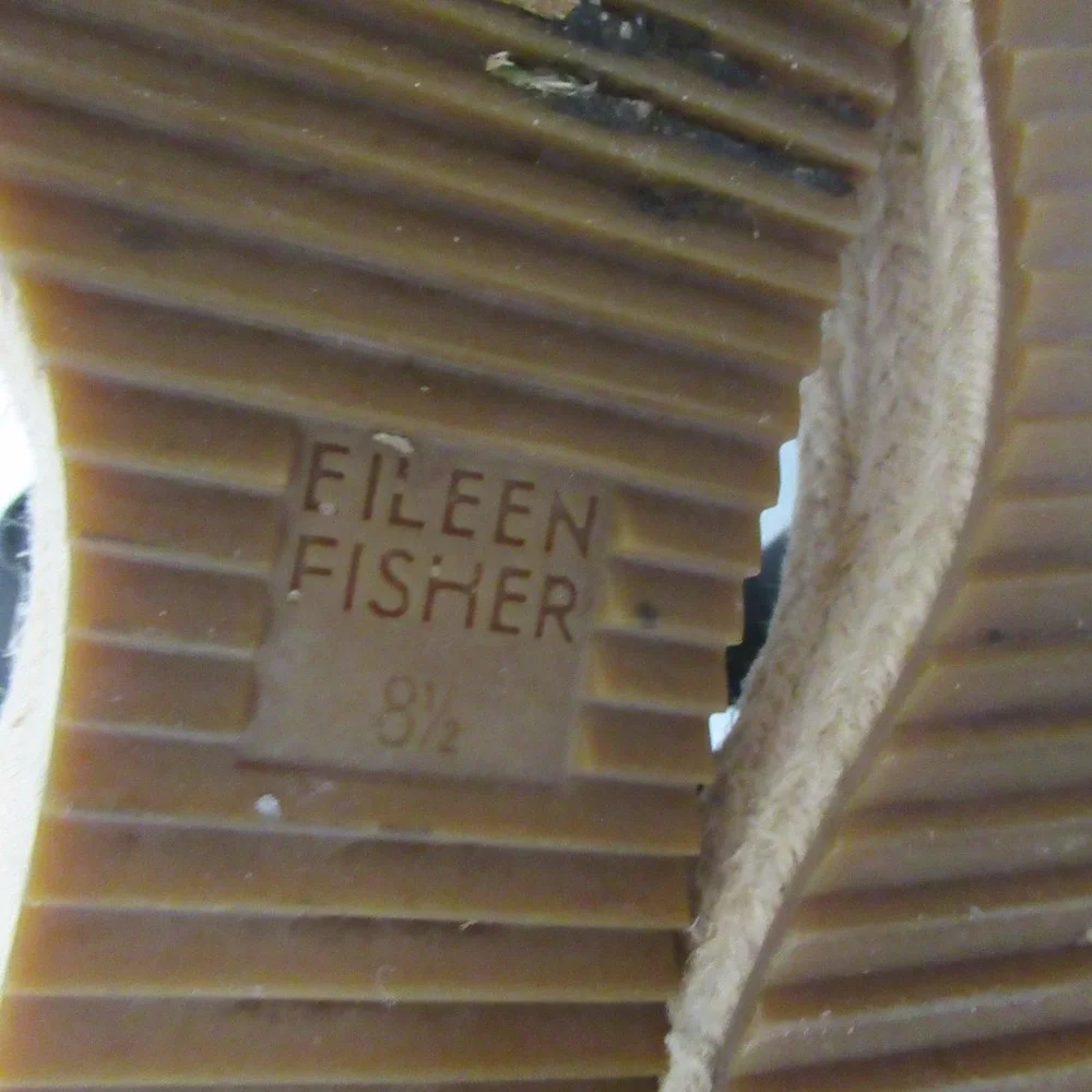Eileen Fisher Sandals 8.5 Black Leather Wedge Espadrille Adjustable Ankle Strap